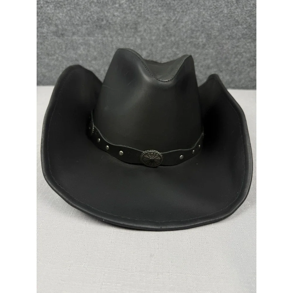 Stetson Rodeo Dr Collection Black Leather Cowboy Hat Studded Concho Large
